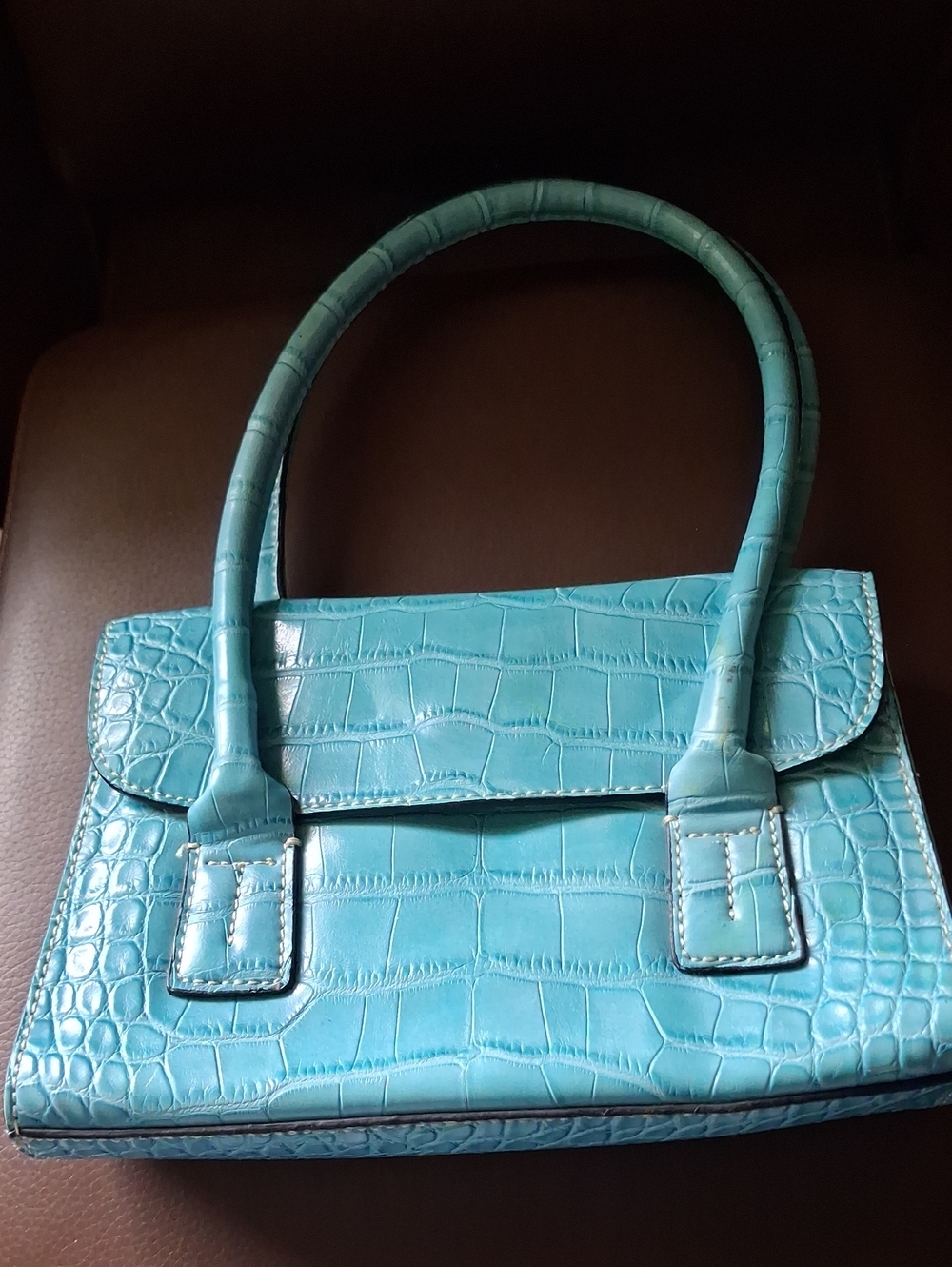 Crocodile-Embossed Satchel in Blue